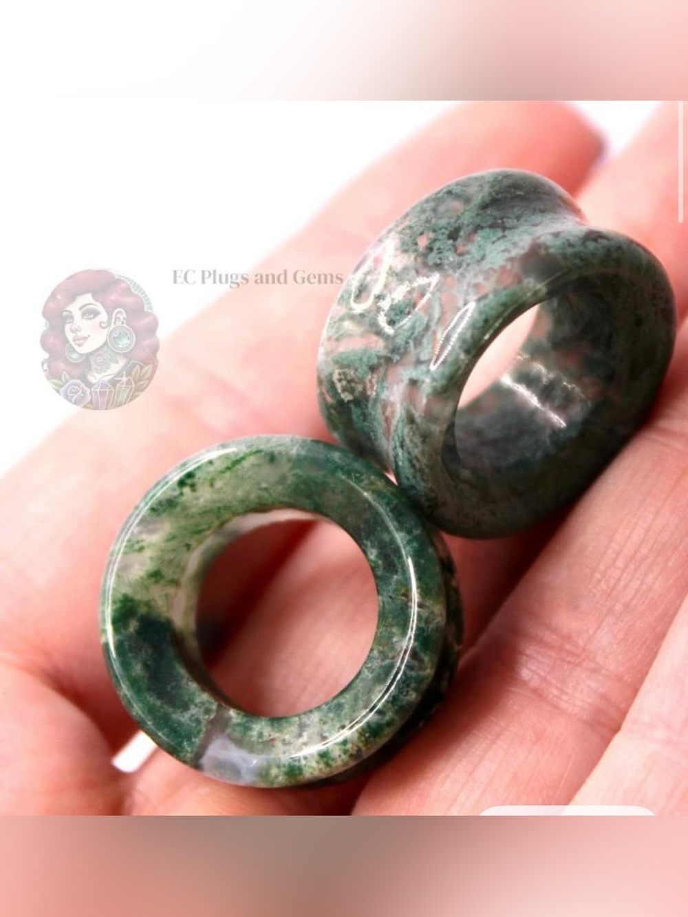 Moss Agate Stone Ear Gauge Tunnels - 7/8” 22mm